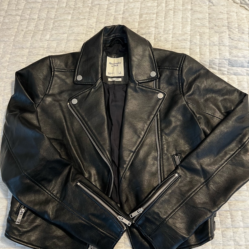Abercrombie & Fitch Black Vegan Leather Jacket Classic Biker Style